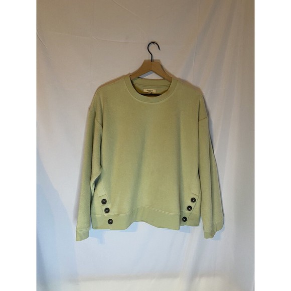 Madewell Sweaters - Madewell Fleece Sweatshirt Buttons Light Green Size M NWT